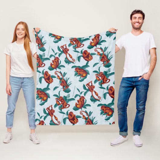 白よくはしゃぐ蓮の猿の模様 フリースブランケット (インサイチュ)