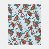 白よくはしゃぐ蓮の猿の模様 フリースブランケット (正面)