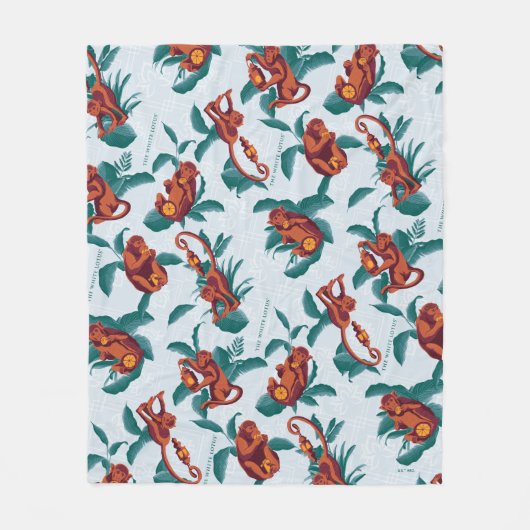 白よくはしゃぐ蓮の猿の模様 フリースブランケット (正面)