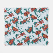 白よくはしゃぐ蓮の猿の模様 フリースブランケット (正面(横))