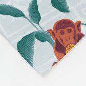 白よくはしゃぐ蓮の猿の模様 フリースブランケット (角)