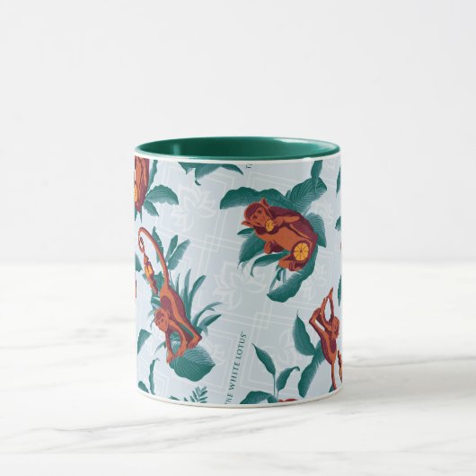 白よくはしゃぐ蓮の猿の模様 マグカップ (中央)