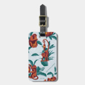 白よくはしゃぐ蓮の猿の模様 ラゲッジタグ (正面縦)