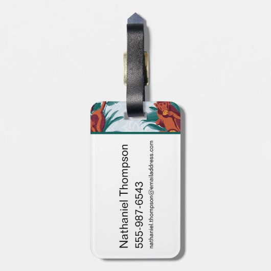 白よくはしゃぐ蓮の猿の模様 ラゲッジタグ (裏面縦)