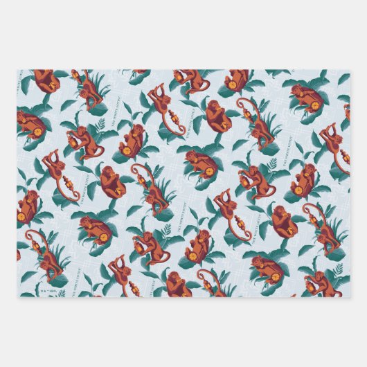 白よくはしゃぐ蓮の猿の模様 ラッピングペーパーシート (正面3)