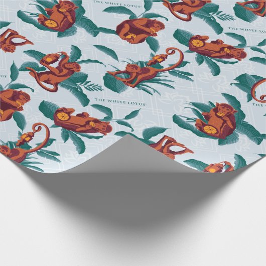 白よくはしゃぐ蓮の猿の模様 ラッピングペーパー (角)