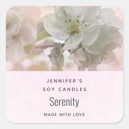 白りんご花写真キャンドルビジネス スクエアシール (正面)
