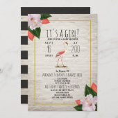 白れんがフラミンゴ熱帯ボホのベビーシャワー 招待状 (正面/裏面)