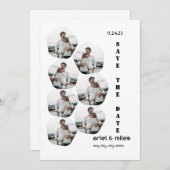 白を基調としたエレガントなモダンな写真コラージュ　保存日 招待状 (正面/裏面)