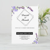 白を基調としたミニマルでモダンな結婚式 紫の花 招待状 (スタンド正面)