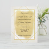 白アイボリーフェイク金ゴールド枠フォーマルsweet sixteen 招待状 (スタンド正面)