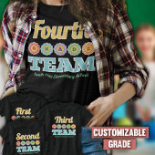 白アウトラインレトロ花4年生チームスクール Tシャツ