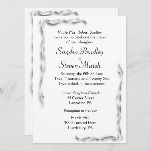 白アクセント結婚式招待状 招待状 (正面/裏面)