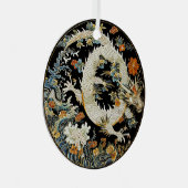 白アジアのドラゴンと花 メタルオーナメント (正面右)