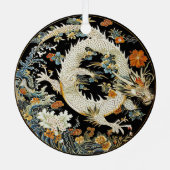 白アジアのドラゴンと花 メタルオーナメント (裏面)