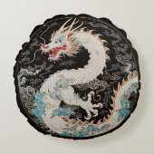 白アジアのドラゴンと雲まわりの枕 ラウンドクッション (正面)