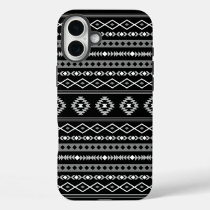 白アステカ灰色の黒の混合モチーフ iPhone 16 PLUSケース