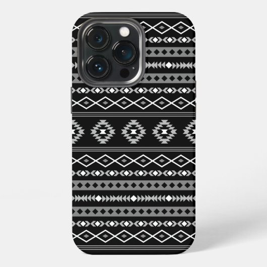 白アステカ灰色の黒の混合モチーフ iPhoneケース (裏面)