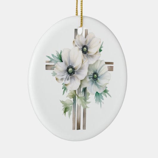 白アネモネの花が十字に並ぶ セラミックオーナメント (右)