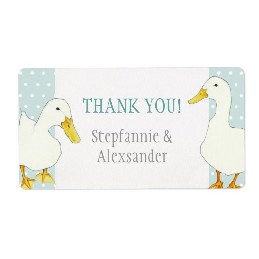 白アヒルのドット結婚の感謝ステッカー ラベル (正面)