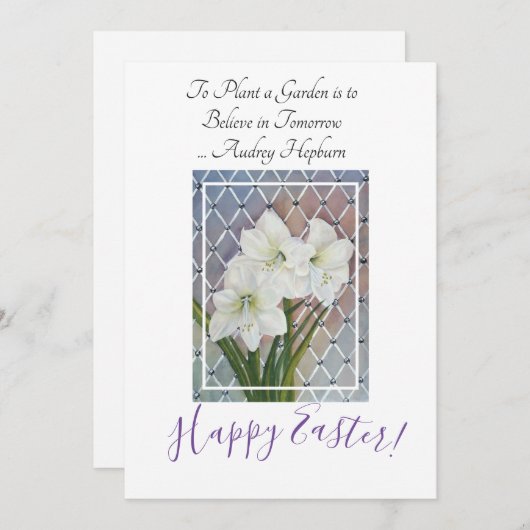 白アマリリス花イースターグリーティング シーズンカード (正面/裏面)