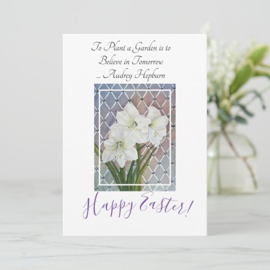 白アマリリス花イースターグリーティング シーズンカード (スタンド正面)
