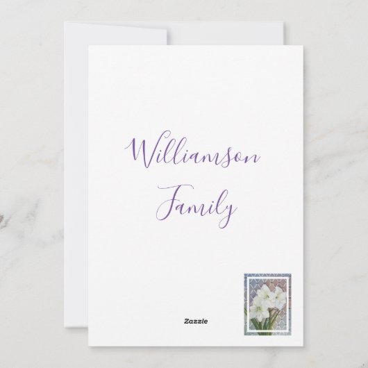 白アマリリス花イースターグリーティング シーズンカード (裏面)