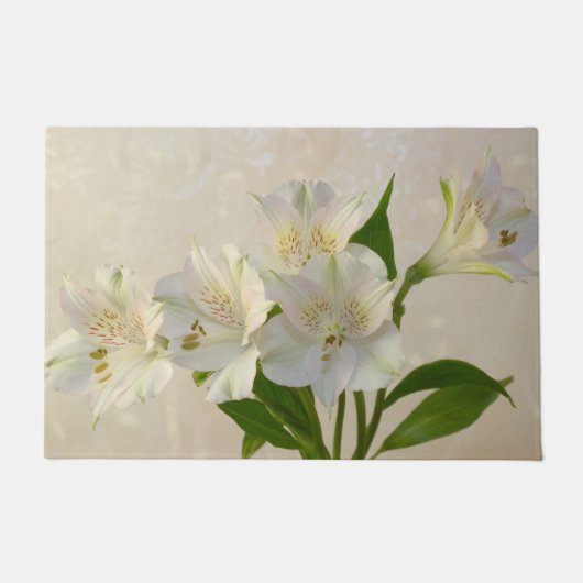 白アルストメリアの花 ドアマット (正面)