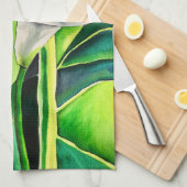 白アルムリリー水彩熱帯フローラ キッチンタオル (四つ折り)