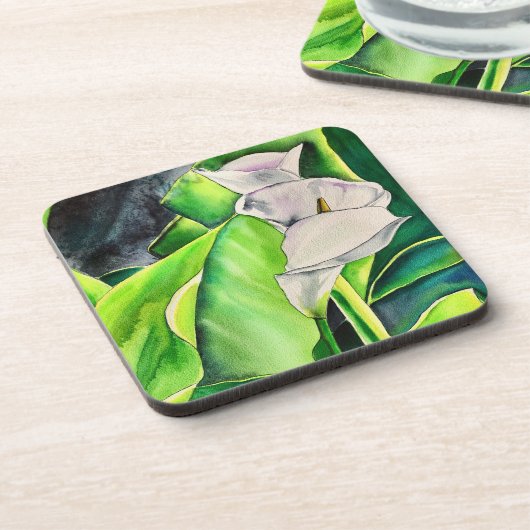 白アルムリリー水彩熱帯フローラ コースター (左側)