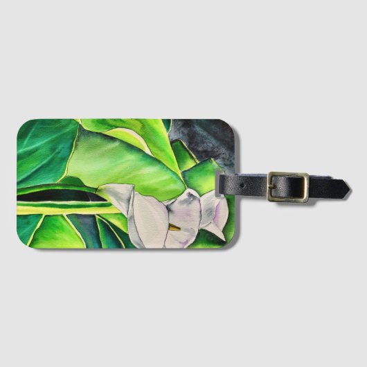 白アルムリリー水彩熱帯フローラ ラゲッジタグ (正面横)