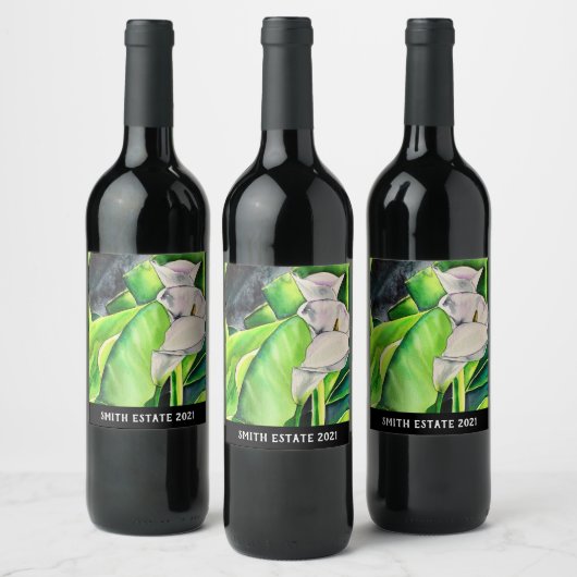 白アルムリリー水彩熱帯フローラ ワインラベル (ボトル)