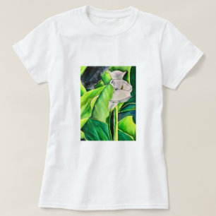 白アルムリリー水彩熱帯フローラ Tシャツ