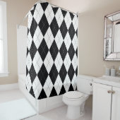 白アーガイルと黒で継ぎ目のない模様。ジオメ シャワーカーテン (インサイチュ)