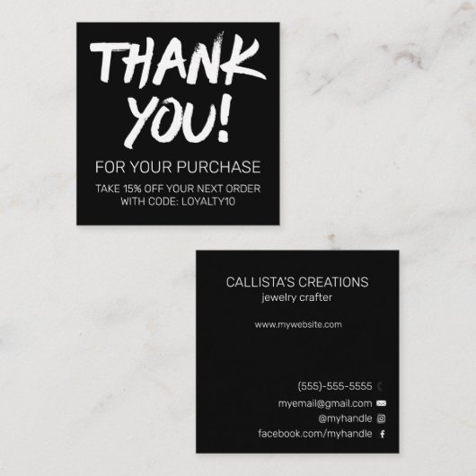 白アート黒顧客割引あり スクエア名刺 (正面/裏面)