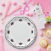 白アールデコ – 黒、銀、紫のブドウ縁ど ペーパープレート (パーティー)