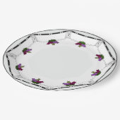 白アールデコ – 黒、銀、紫のブドウ縁ど ペーパープレート (アングル)