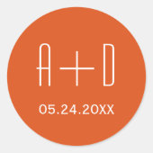 白イニシャルシンプルエレガントオレン結婚ジ ラウンドシール (正面)