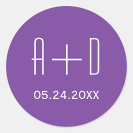 白イニシャルシンプル紫エレガント結婚の ラウンドシール