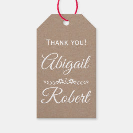 白インクタイポグラフィクラフト紙結婚ズサンキュー ギフトタグ