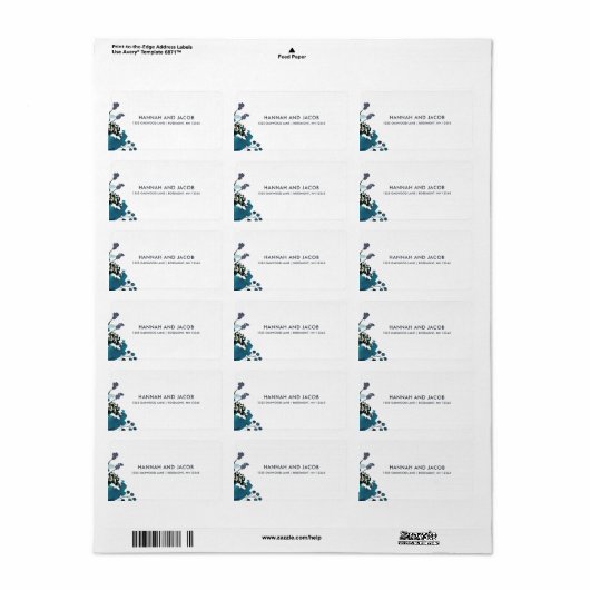 白インスパイア線のヴィンテージ青フローラ ラベル (フルシート)