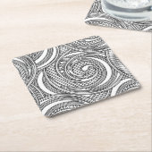 白インスパイア黒渦巻き日本デザイン スクエアペーパーコースター (アングル)