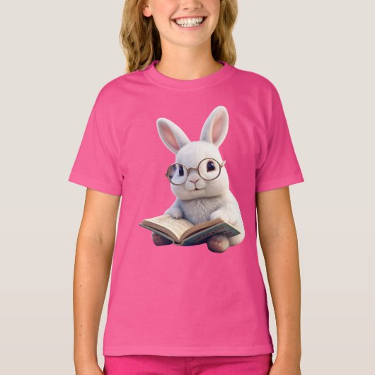 白ウサギが本を読む キッズTシャツ Tシャツ (正面)