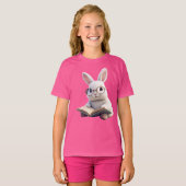白ウサギが本を読む キッズTシャツ Tシャツ (正面フル)