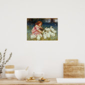 白ウサギに餌をあげる女の子 ポスター (キッチン)