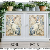 白ウサギ、青い花柄 EC4L デコパージュ 薄葉紙