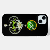 白エナメル花、真珠およびダイヤモンドのモノグラム Case-Mate iPhoneケース (裏面 (横))