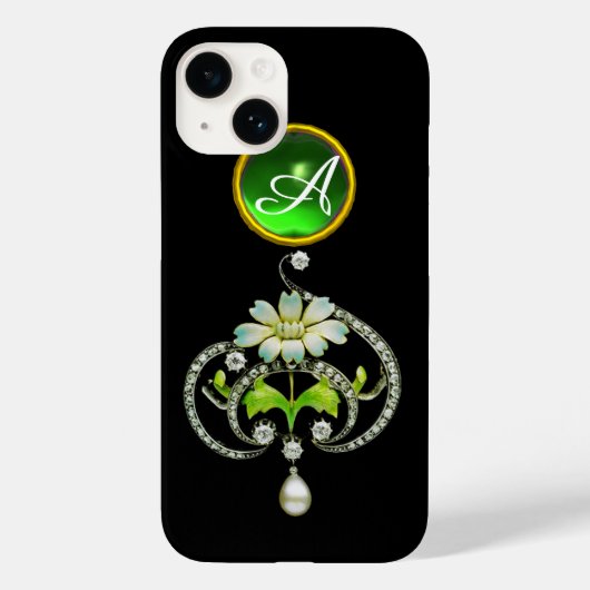 白エナメル花、真珠およびダイヤモンドのモノグラム Case-Mate iPhoneケース (裏面)