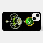 白エナメル花、真珠およびダイヤモンドのモノグラム Case-Mate iPhoneケース (裏面 (横))