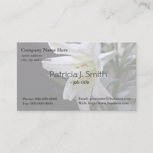 白エレガントいかわいらしユリの花 名刺 (正面)